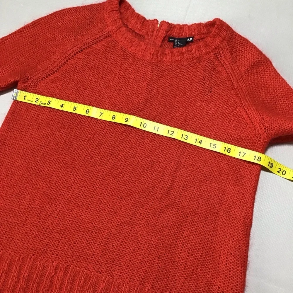 H&M Mohair Blend Vibrant Red Crew Neck Sweater 3/4 Sleeve